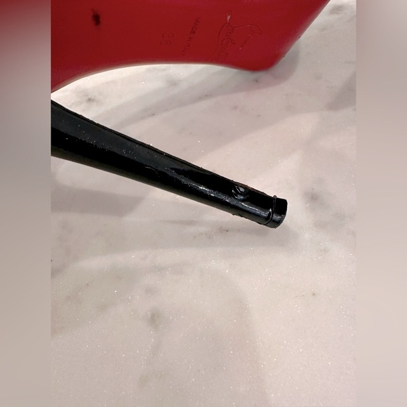 Christian Louboutin Paris Simple 100 mm Black Patent Leather Almond Toe Pumps - Picture 12 of 13